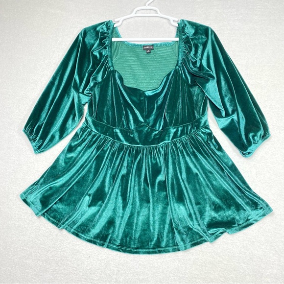 torrid Tops - Torrid Top Womens 2X Emerald Green Velvet Corset Peplum 3/4 Sleeve Goth Glam